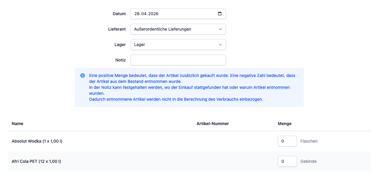Barvera – Entnahme und Einlage