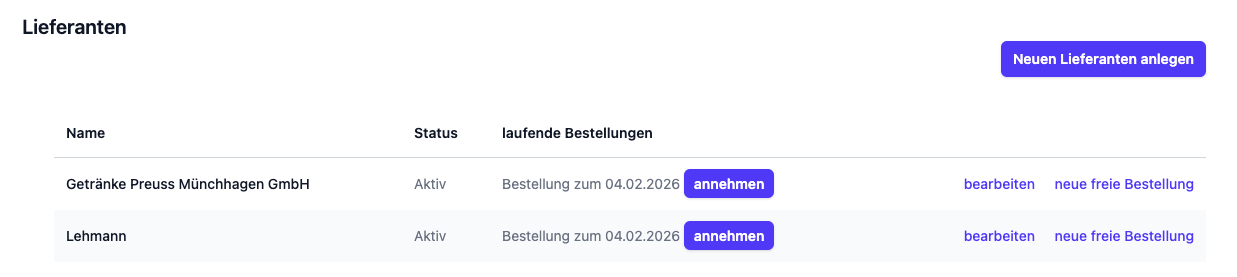 Barvera – Lieferantenverwaltung